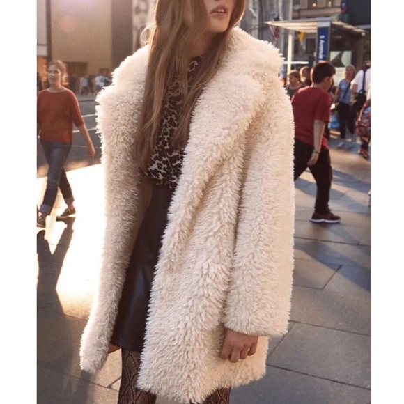 NWT Zara white textured curly knit teddy coat S - Picture 2 of 9